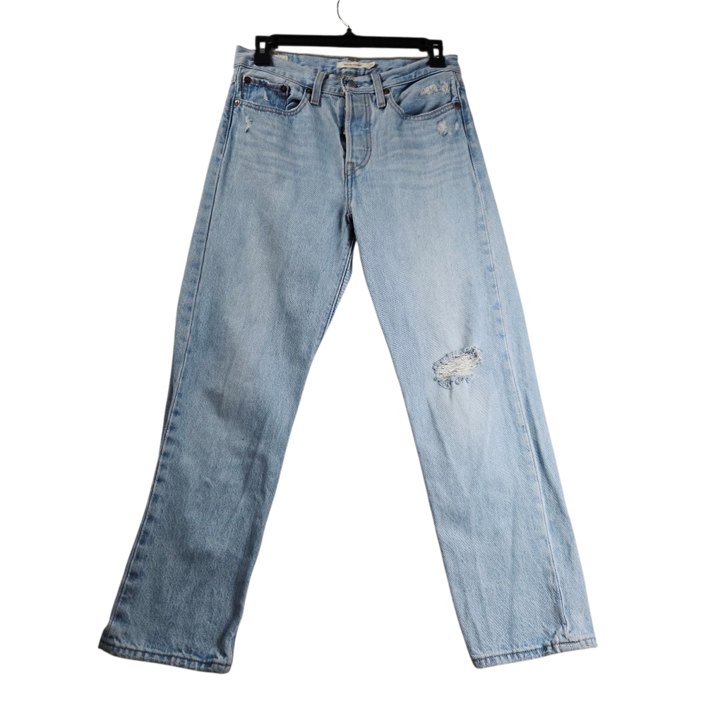 Levi's Premium Wedgie Straight Jeans Buttonfly Light Wash High Rise Ankle Sz 27‎